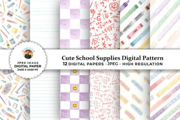 Download Cute School Supplies Digital Patterns - Digital pattern Collection