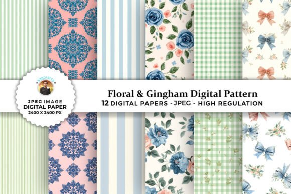 Download Floral &amp; Gingham Digital Patterns - Digital pattern Collection