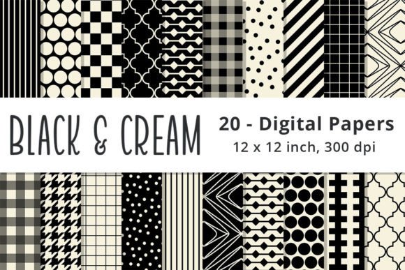 Download Black and Cream Digital Patterned Paper - Digital pattern Collection
