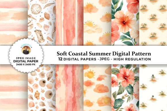 Download Soft Coastal Summer Digital Patterns - Digital pattern Collection