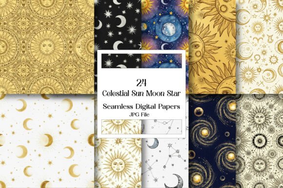 Download Celestial Sun Moon Star Digital Pattern - Digital pattern Collection