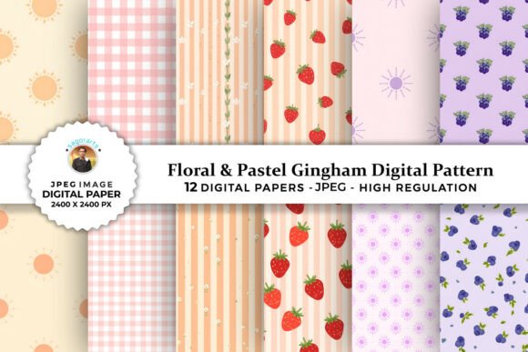 Download Floral &amp; Pastel Gingham Digital Patterns - Digital pattern Collection