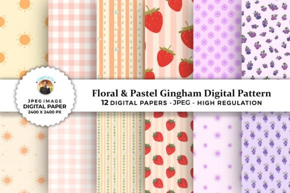 Download Floral &amp; Pastel Gingham Digital Patterns - Digital pattern Collection