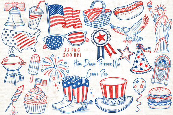 Download Hand Drawn Patriotic USA Clipart PNG - Usa Collection