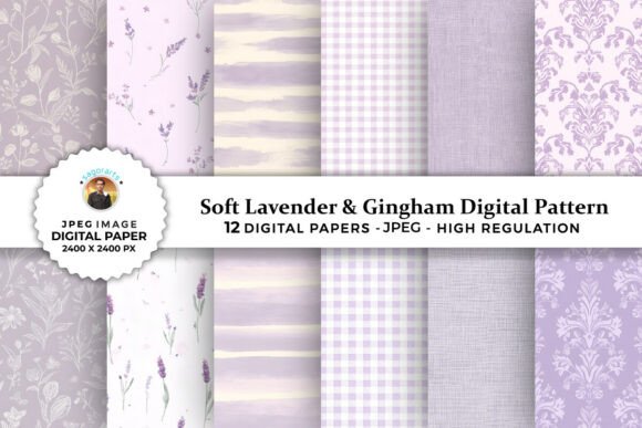 Download Soft Lavender &amp; Gingham Digital Patterns - Digital pattern Collection