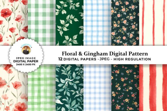 Download Floral &amp; Gingham Digital Patterns - Digital pattern Collection