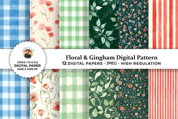 Download Floral &amp; Gingham Digital Patterns - Digital pattern Collection