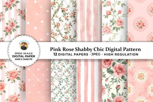 Download Pink Rose Shabby Chic Digital Patterns - Digital pattern Collection