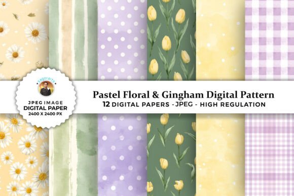 Download Pastel Floral &amp; Gingham Digital Patterns - Digital pattern Collection