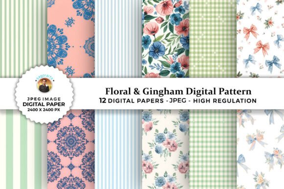 Download Floral &amp; Gingham Digital Patterns - Digital pattern Collection