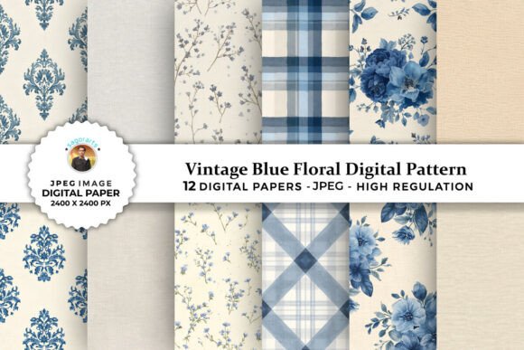 Download Vintage Blue Floral Digital Patterns - Digital pattern Collection