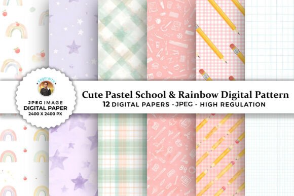 Download Cute School &amp; Rainbow Digital Patterns - Digital pattern Collection