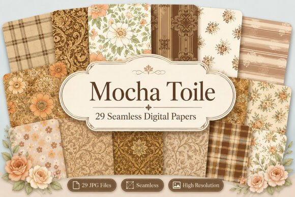 Download Mocha Toile Digital Pattern Pack - Digital pattern Collection